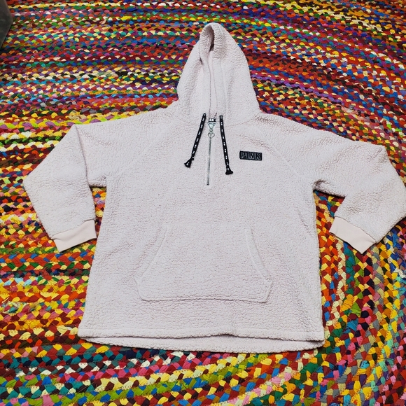 PINK Victoria's Secret Warm And Cozy Quarter Zip Hoodie Light Pink Size M - Picture 1 of 14